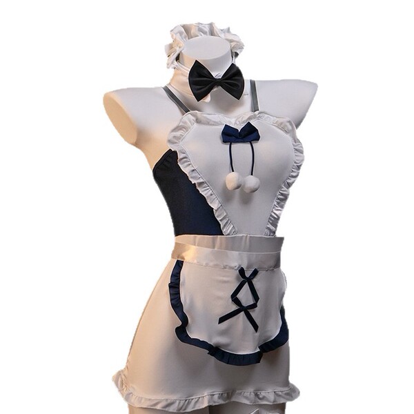 Sweet anime maid lingerie set featuring a corset-style design with adjustable waist ties, lace trim, and playful details for ...