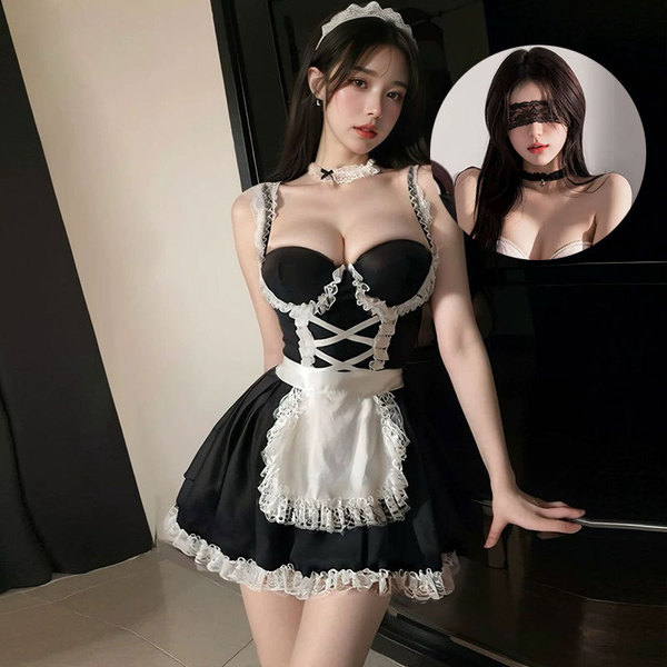 Sexy Maid Costume Set for Women – Lace Push-Up Corset with Steel Boning, Cute & Alluring Cosplay Outfit - Sweet maid + black eye patch
