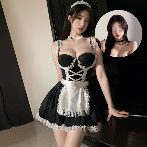 Sexy Maid Costume Set for Women – Lace Push-Up Corset with Steel Boning, Cute & Alluring Cosplay Outfit - Sweet maid + white eye patch