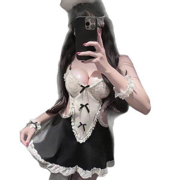 Sweet maid costume set for small bust women - no-remove roleplay lingerie outfit with adjustable straps & flirty design