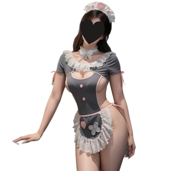 Sweetheart busty maid costume: open-crotch bodysuit with bare butt design, featuring lace trim and playful adult fun details.
