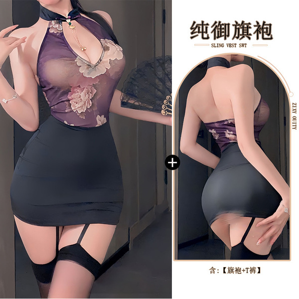 Plus Size Seductive Chinese-Inspired Secretary Outfit - Red Qipao Mini Skirt, Bodycon Nightclub Costume - Pure Imperial Cheongsam + T-shirt