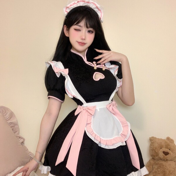Anime Maid Costume - Cute Lolita Cosplay Dress for Halloween, Anime Convention & Role Play - Peach Blossom
