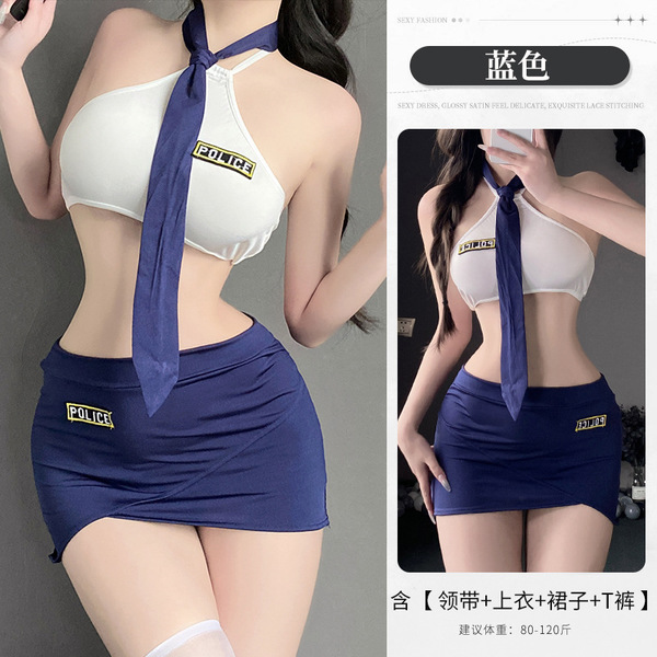 Sexy Student Uniform Set - JK Style Plaid Pleated Skirt & Top, Cute Yet Seductive Outfit for Adults - TB2926 Blue