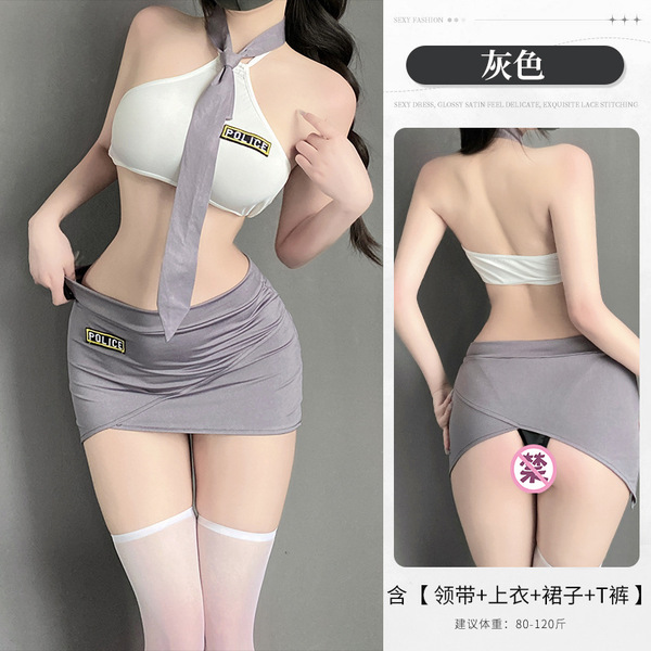 Sexy Student Uniform Set - JK Style Plaid Pleated Skirt & Top, Cute Yet Seductive Outfit for Adults - TB2926 Grey