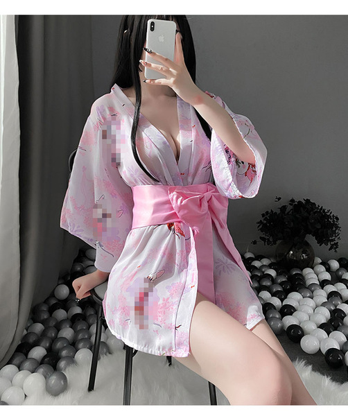 Japanese-Style Bunny Kimono Lingerie Set – Summer Trendy Playful Outfit for Adults - Sky Blue (No Headwear)