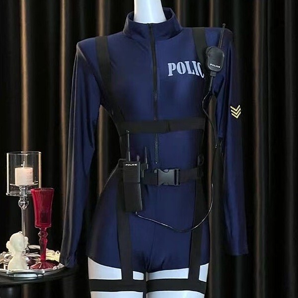 Plus Size Sexy Role Play Costume - Busty Cosplay Bodysuit & Skirt Set for Confident Women - One walkie-talkie