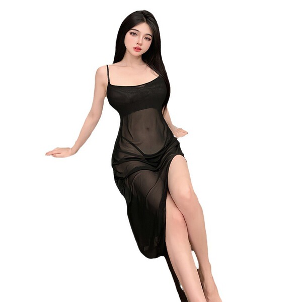 Ultra-seductive sheer lace chemise nightgown - transparent sexy sleepwear set for women, featuring elegant design and sheer f...