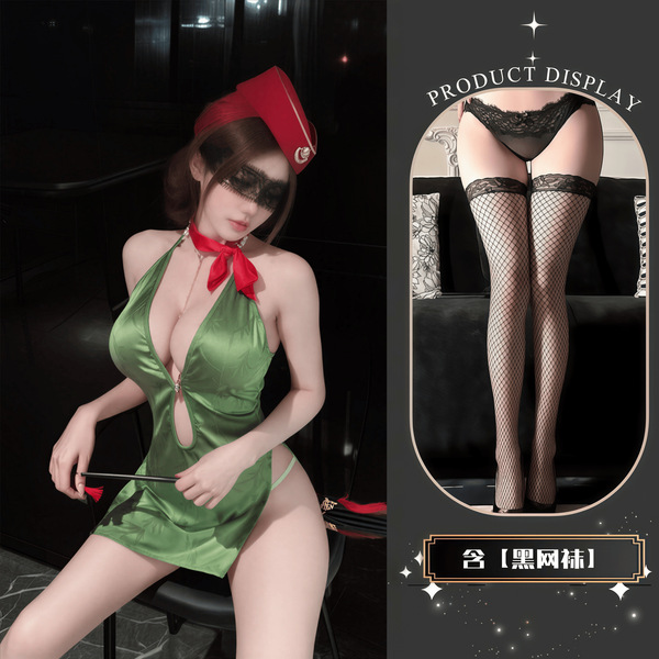 QQNY Pure Allure Women's Lingerie Set – Elegant Sensual Sleepwear & Intimate Apparel for Women - Uniform + Black Fishnet Stockings