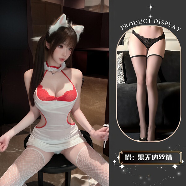 QQNY Pure Allure Sleepwear Set – Elegant Seductive Lingerie for Women, Luxury Intimate Nightwear - Uniform + Black Boundless Stockings