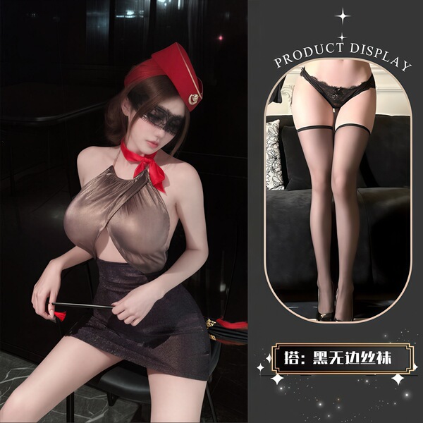 QQNY Pure Allure Sleepwear Set – Elegant Sensual Lingerie for Women, Luxury Bedroom Wear - Uniform + Black Boundless Stockings
