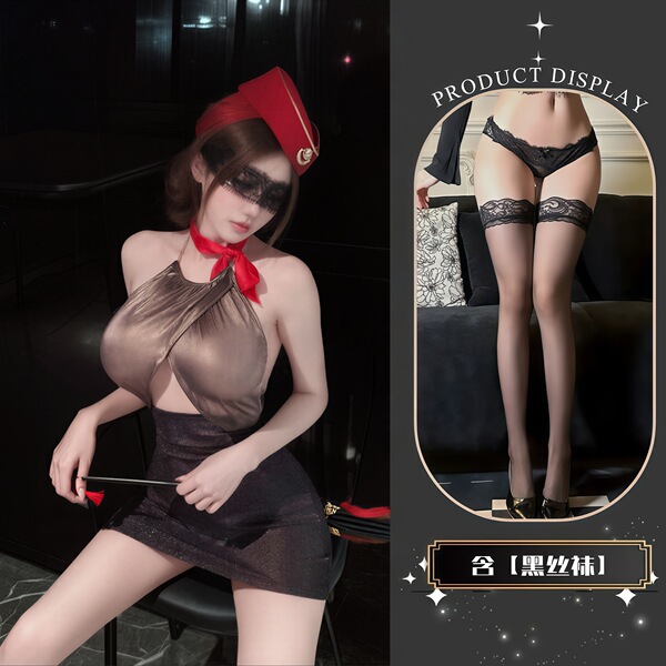QQNY Pure Allure Sleepwear Set – Elegant Sensual Lingerie for Women, Luxury Bedroom Wear - Uniform + Black Stockings