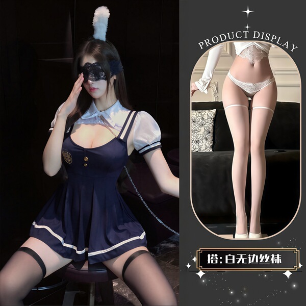 QQNY Pure Allure Lingerie Set – Elegant Sleepwear for Women, Sensual & Sophisticated Bedroom Wear - Uniform + white lace stockings