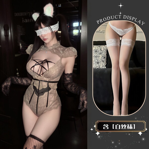 QQNY Pure Allure Sleepwear Set – Elegant Sensual Lingerie for Women, Luxury Bedroom Wear - Uniform + white stockings