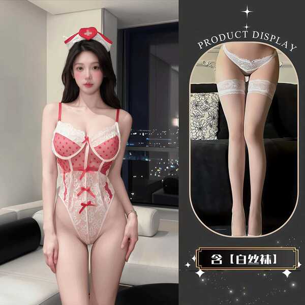 QQNY Pure Allure Sleepwear Set – Elegant Sensual Lingerie for Women, Luxury Bedroom Wear - Uniform + white stockings