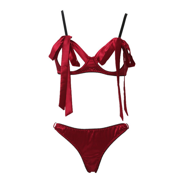 Valentines day sexy bow-tie thong set with open-crotch design - new year lingerie outfit for seduction