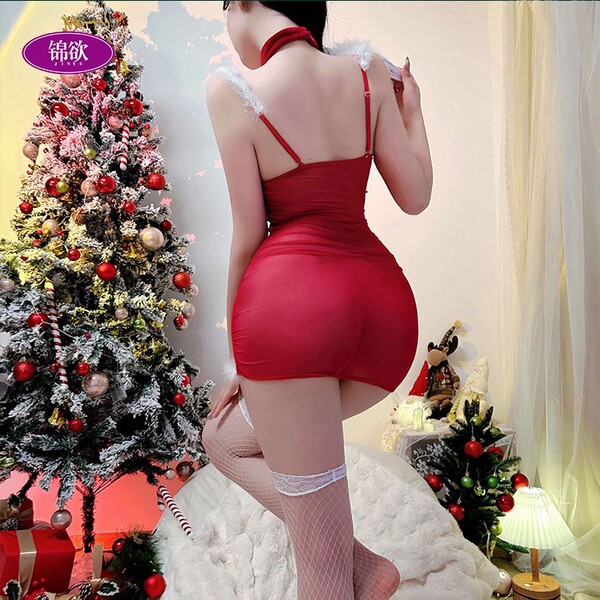 Sexy red bodysuit with lace trim and ties, perfect for festive occasions. ideal sleepwear or party attire.