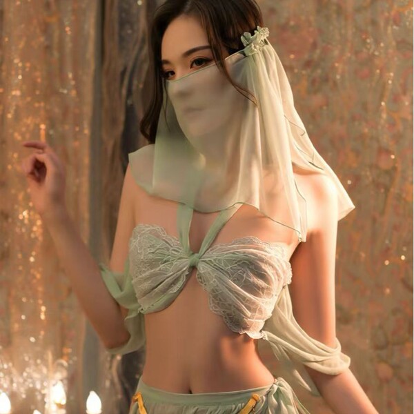 Vintage-inspired lace butterfly tie-up sensual sleepwear set featuring sheer panels and chinese hanfu style design, perfect f...