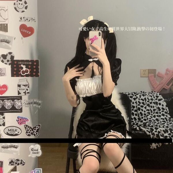 Vintage-inspired sexy lingerie set featuring a retro chinese qipao short sleeve split dress with seductive uniform style.