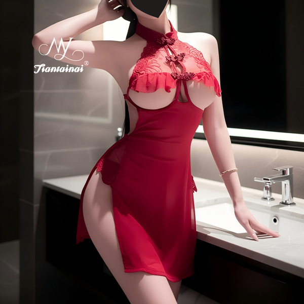 Vintage sexy lace cheongsam lingerie set - sheer retro backless costume for women, elegant & alluring