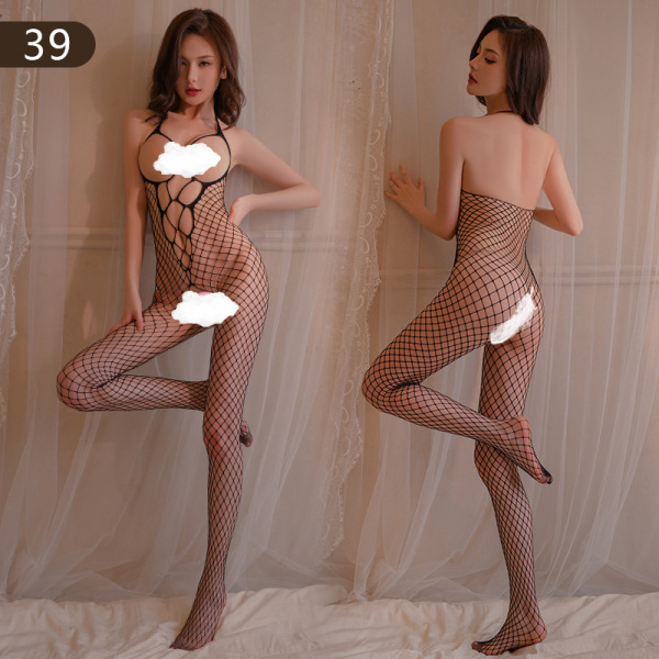 Sexy Mesh Bodysuit Set - Transparent Lingerie Outfit with Open-Crotch Stockings for Women, Plus Size Passion Collection - W039