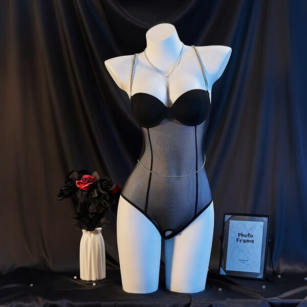 Seductive Bedroom Lingerie Set - Provocative Temptation Sleepwear & Date Night Outfit for Women - Black + W111 Black Stockings
