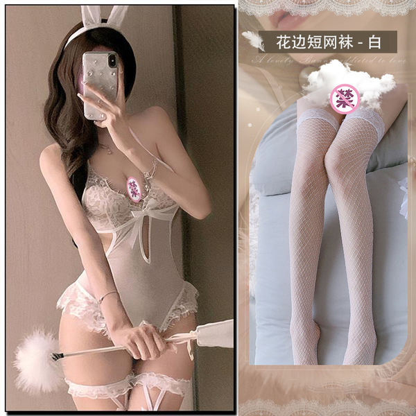 Purple Sensual Lingerie Set 2025 – Open-Crotch Sleepwear Robe & Provocative Costume Outfit for Women - White + W113 white fishnet stockings
