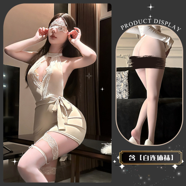 Golden Night Lace Lingerie Set - Elegant Seductive Secretary Style Pure-Yet-Alluring Erotic Underwear - Wanwan Daixu~ + White Bodysuit