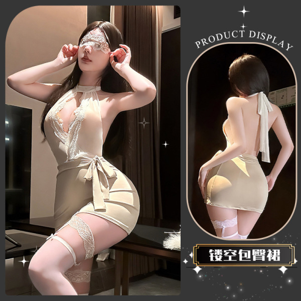 QingShe Lace Lingerie Set - Elegant Seductive Secretary Style Pure Temptation Underwear - Wanwan Daixu ~ [Bodycon + Thong]
