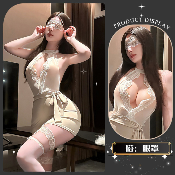 Golden Night Lace Lingerie Set - Elegant Seductive Secretary Style Pure-Yet-Alluring Erotic Underwear - Wanwan Daixu~ + Eye Mask