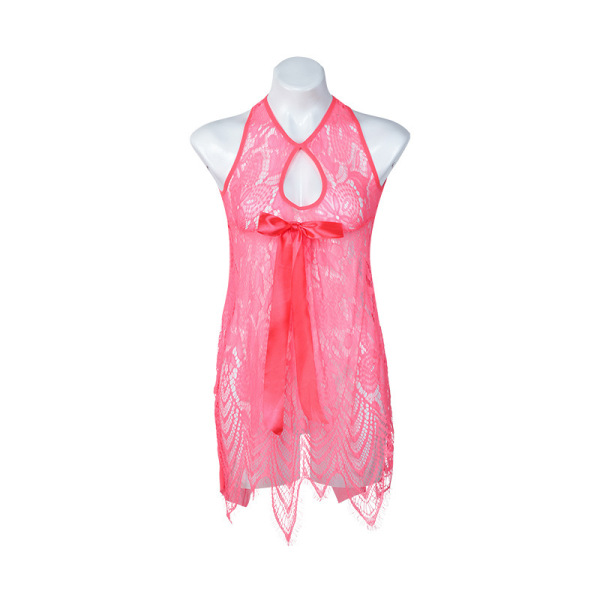 Sexy Lace Sheer Sleepwear for Women – Backless Mesh Nightgown with Elegant Cutouts, Premium Intimate Lingerie - Watermelon Red