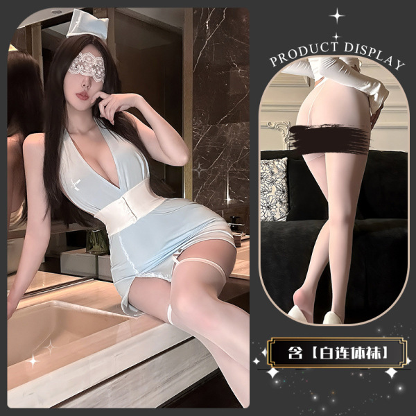 Golden Night Nurse Lingerie Set - Seductive Pure-Delight Cosplay Underwear, Luxury Temptation & Aesthetic Restraint Styl - Warm and cozy blue and white bodysuits