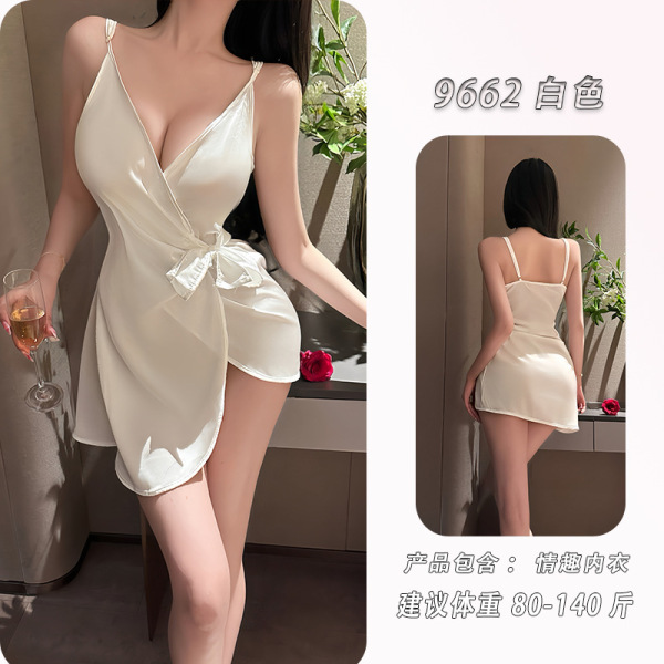 Feiniao Moon Gaze Sexy One-Piece Slip Dress - Deep V Plunge Ruched Lace Sleepwear for Women - White slip dress