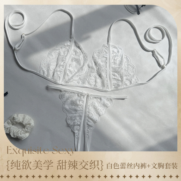 Plus Size Lace Bralette & Thong Set - Sexy Sheer Erotic Lingerie for Women, Bold & Alluring - White bra and panties