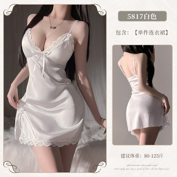 Feimu Silk-Look Lounge Dress – Minimalist Elegant Sleep & Loungewear, Sheer Modest Sensual Outfit - ◆Falling in Love with Your White Moonlight◆ White [Single Dress] + White Satin Robe