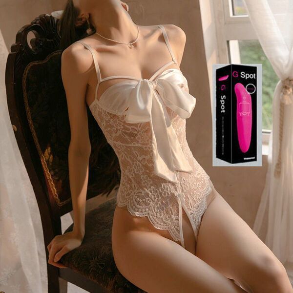 Seductive Lace Cami Sleepwear for Women – Sexy Open-Crotch Adjustable Strap Nightdress with Lift Effect - Open-crotch shirt (white) - comes with a dolphin stick