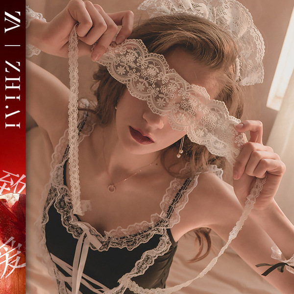 Christmas Lingerie Set - Sexy Velvet Cosplay Costume Dress with Seductive Strap Details, New Year Pure & Tempting Outfit - White eye mask (Type B)