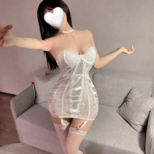 Lace Halter Bodycon Mini Dress - Luxe Satin Purple Sensual Lingerie Set - White (excluding socks and gloves)