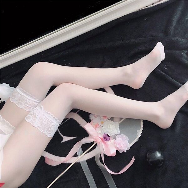 Sweet Lace Garter Belt Set with Sheer Mesh Stockings - Sexy Japanese-Style Lingerie Outfit - White lace