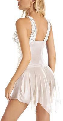 Lace Trim Sheer Mesh Sexy Babydoll Dress – Wholesale Europe and AmericaTrendy Lingerie, Factory Direct - White (including T-shirt)