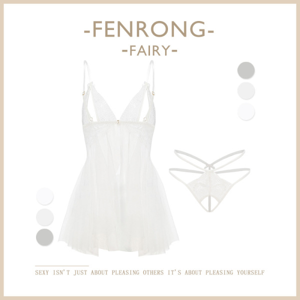 Pure & Playful Lingerie Set - Seductive Naughty Sleepwear, Tempting Uniform Style Bedroom Outfit - White + white stockings