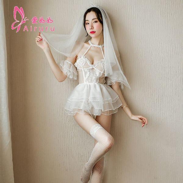 Romantic New Year Bride Lingerie Set - Sexy Transparent Wedding Nightwear & Seductive Sleep Dress Ensemble - 5184 White + White Stockings