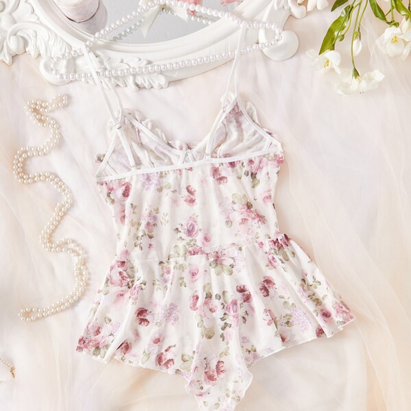Womens full lace bodysuit featuring sheer design with floral pattern, elegant european style lingerie for women.