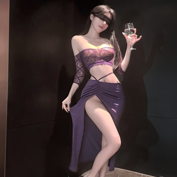Elegant purple sensual lingerie set featuring a sparkling mesh bralette with lace detailing and matching bottoms, perfect for...
