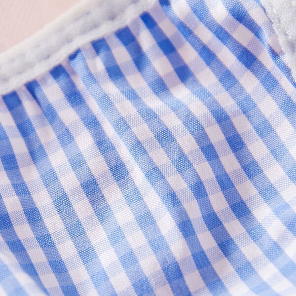 Womens sexy backless maid costume set - cute lace role play lingerie outfit featuring blue and white checkered fabric with so...