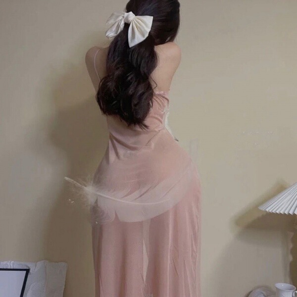 Womens sexy lace sheer nightgown set - transparent mesh slip dress & matching bralette for romantic nights