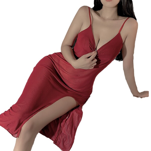 Sexy lace sheer nightgown with adjustable straps, ultra-feminine design, perfect for womens sleepwear.
