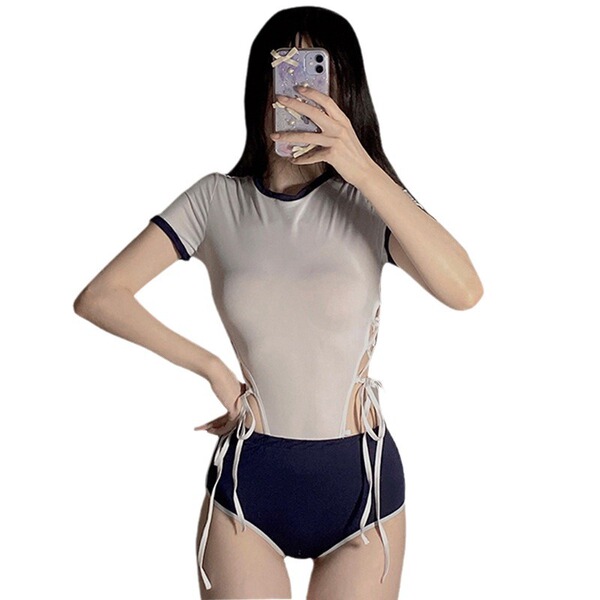 Womens sexy sports-themed lingerie set – football & basketball cheer uniform style bodysuit with lace-up sides and sheer top ...
