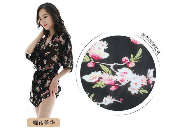 Passion Youmei Butterfly Lingerie Set for Women – Sheer Chiffon Kimono Robe & Sexy Sleep Dress, Wholesale Factory Direct - Dancing Night Beauty Black