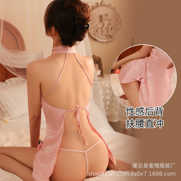 Sexy backless outfit with ties, plus size erotic costume x03